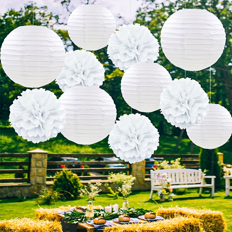 [12pcs White Wedding Lantern Set] 12pcs-White Wedding Decoration White Lantern Flower Ball 9.8inch Wedding Decoration Lantern Flower Ball Set 6 Lanterns 6 Flower Balls Decorate a Different Wedding Room