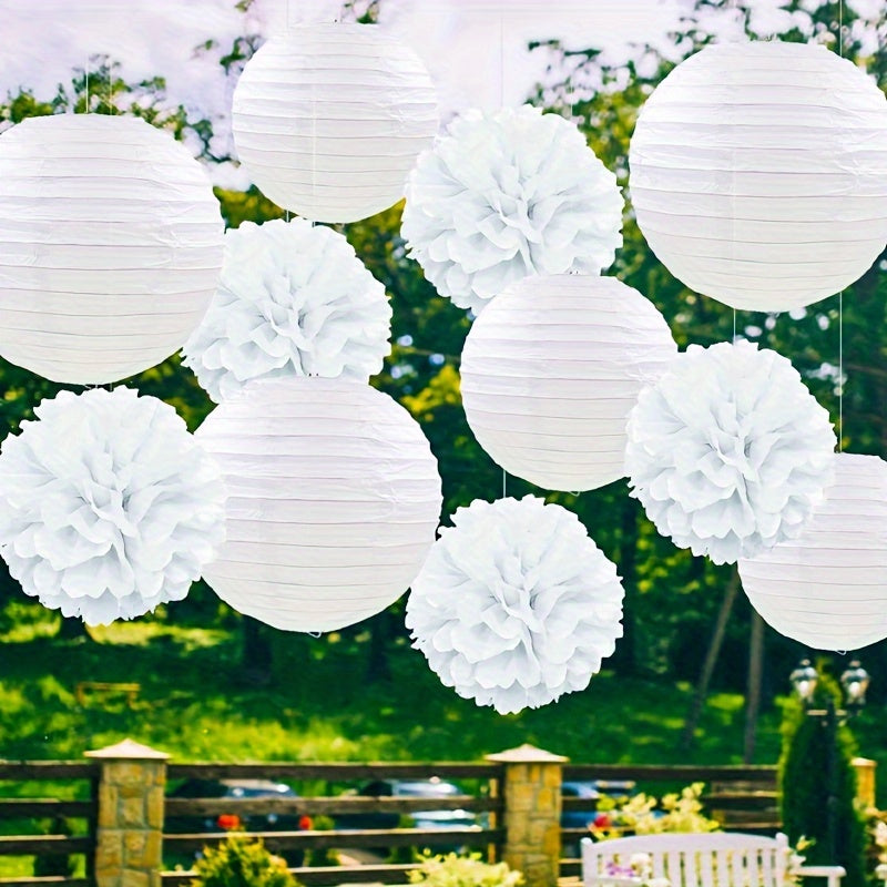 [12pcs White Wedding Lantern Set] 12pcs-White Wedding Decoration White Lantern Flower Ball 9.8inch Wedding Decoration Lantern Flower Ball Set 6 Lanterns 6 Flower Balls Decorate a Different Wedding Room