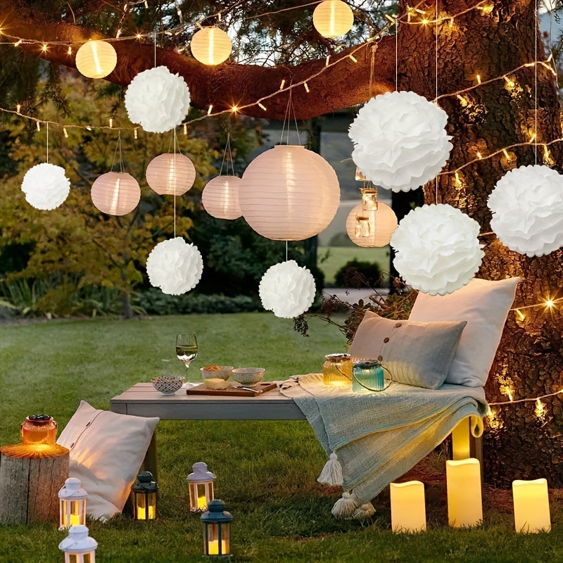 [12pcs White Wedding Lantern Set] 12pcs-White Wedding Decoration White Lantern Flower Ball 9.8inch Wedding Decoration Lantern Flower Ball Set 6 Lanterns 6 Flower Balls Decorate a Different Wedding Room