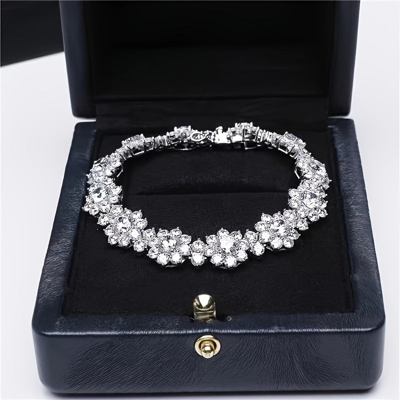 925 Silver Exquisite Shining Crystal Zirconia Sunflower 925 Silver Exquisite Shining Crystal Zirconia Sunflower Bracelet Women's Fashion Wedding Dinner Jewelry Gift Sunflower Bracelet Women's Fashion Wedding Dinner Jewelry Gi