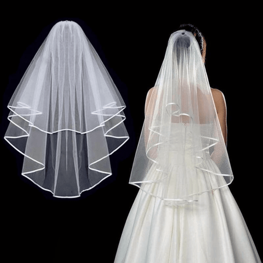 [1pc Romantic Double Layer Bridal Veil] 1pc Romantic Style Double Layer Bridal Veil, Simple Edged Design, Polyester Fiber, Elegant Wedding Accessory