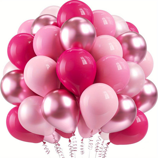 50pcs/Set Metallic Pink Hot Pink Maca Pink Latex Balloons Kit -  Metallic Finish, Assorted Pink Shades - For Birthday, Wedding, Baby Shower, Anniversary, Graduation, Princess Theme Parties - Perfect for Party Decorations