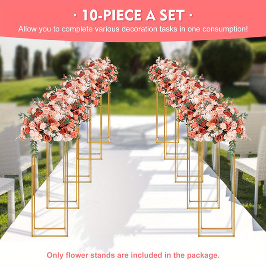 10pcs Wedding Flower Stand Metal Vases Column Stand 31.5 in Golden Geometric Flower Rack Holder for Wedding Birthday Parties Themed Events