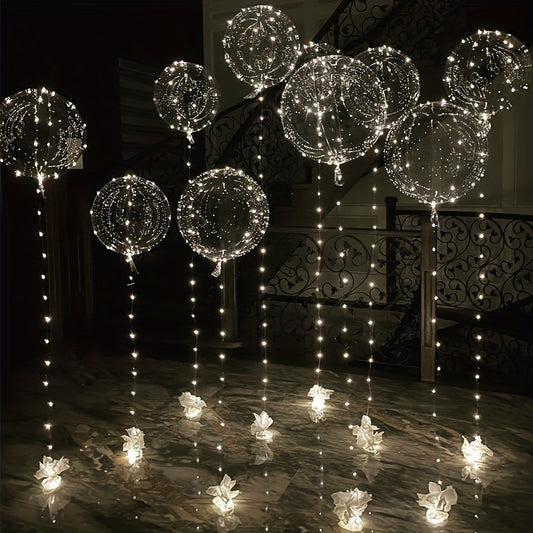 10pcs Enchanting LED Glow Bobo Balloons with Cool White String Lights - Ideal for Birthday, Wedding, Anniversary, Valentine's & Christmas Decorations - Transparent, Battery-Powered (Battery Not Included), Birthday Balloons