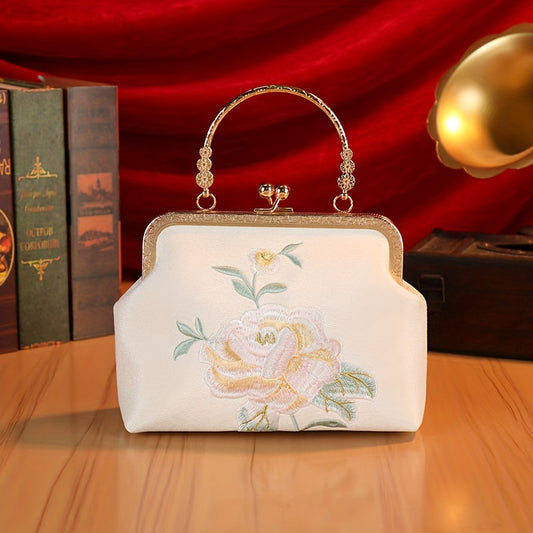 Elegant Polyester Crossbody Bag for Women - Buckle Closure, Hand Washable, Chic Bridal Purse with Pearl Accents, Perfect for Bridesmaids & Special Events