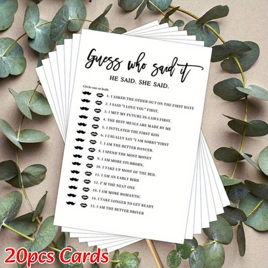 20-Pack "He Said, She Said" Bridal Shower Game Cards - Interactive Wedding & Engagement Party Activity, Ideal for Bridal Shower Decor & Favors, Unique Wedding Gift Idea