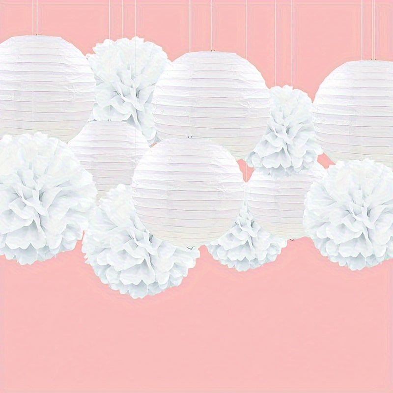 [12pcs White Wedding Lantern Set] 12pcs-White Wedding Decoration White Lantern Flower Ball 9.8inch Wedding Decoration Lantern Flower Ball Set 6 Lanterns 6 Flower Balls Decorate a Different Wedding Room