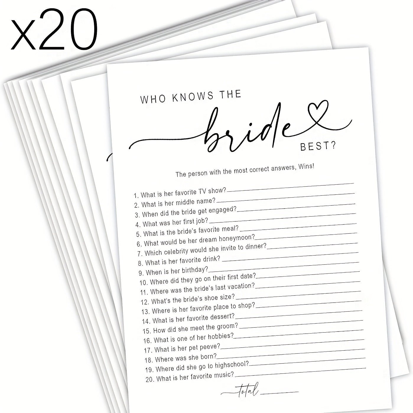 50 Packs of Ultimate 'Who Knows the Bride Best?' Game Cards - Fun, Interactive, and Hilarious Bridal Shower, Wedding, and Bachelorette Party Entertainment - Perfect for Unforgettable Celebrations with Friends and Family