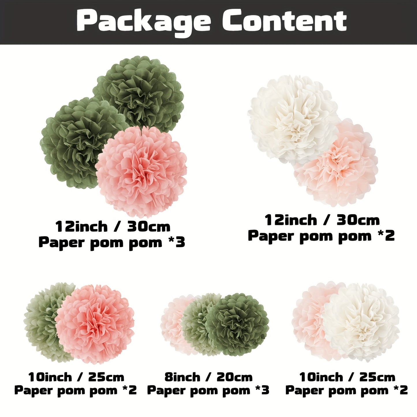 [12pcs Sage Green Pom Poms Decorations] 12pcs Sage Green Tissue Paper Pom Poms Party Decorations White Pink Green Birthday Decorations, Boho Neutral Wedding Bridal Shower Engagement Party Decorations Easter gift