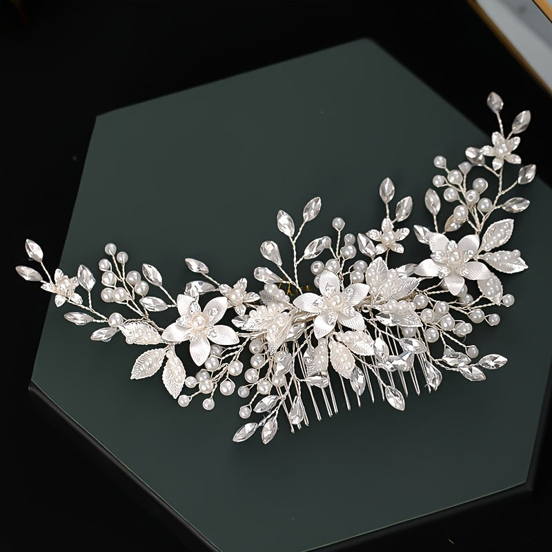 1PC Elegant Bridal Rhinestone and Floral Hair Comb