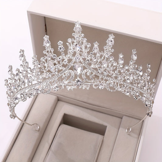 Royal Court Style Full Diamond Elegant Rhinestone Leaf Crown - Hand Wash Only Bridal & Princess Tiara for Birthday Parties and Performances, Fashion