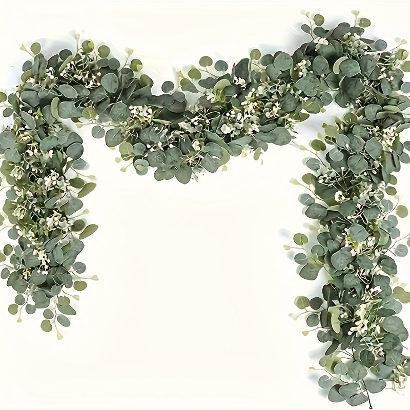 1pc Artificial Eucalyptus Garland - Faux Greenery Vine for Wedding, Home & Garden Decor - Versatile Hanging Plant for Table, Wall & Party Decoration - Plastic, Freestanding, No Electricity or Feathers Required