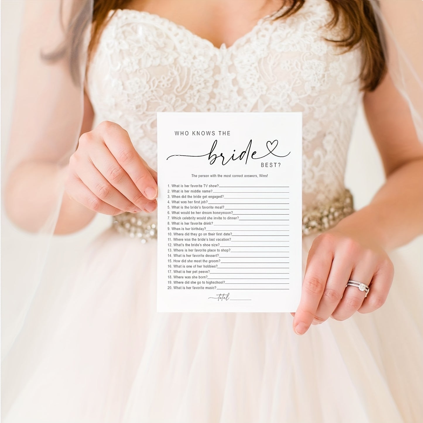 50 Packs of Ultimate 'Who Knows the Bride Best?' Game Cards - Fun, Interactive, and Hilarious Bridal Shower, Wedding, and Bachelorette Party Entertainment - Perfect for Unforgettable Celebrations with Friends and Family