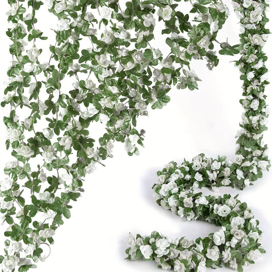 5pcs 40ft Artificial Rose Garland with Green Leaves - Perfect for Weddings, Anniversaries, Birthdays & Christmas Decor