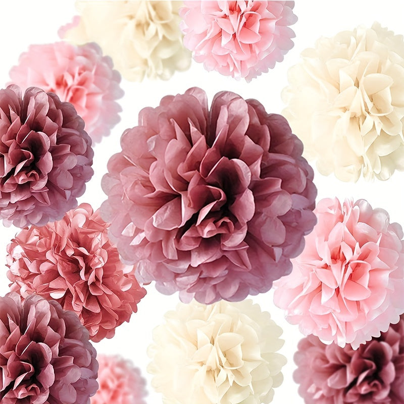 15pcs, Dusty Rose Blush Pink Tissue Pom Poms Flowers For Wedding, Bridal Shower, Baby Shower, Sweet Birthday, Engagement, Bachelorettes, Valentine Decorations, Pink Party Decorations