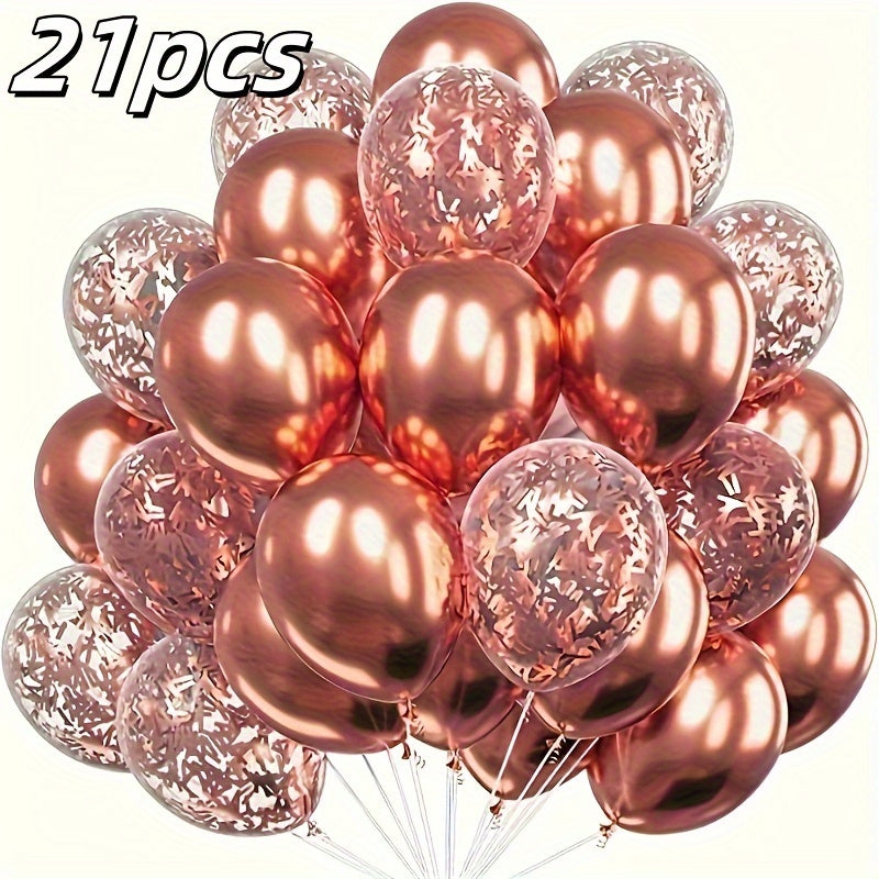 [21pcs Rose Golden Party Balloons] Rose Golden Balloons 21pcs Set for Party Decorations - Metallic & Confetti Latex Balloons for Wedding, Birthday, Anniversary, Graduation, Holiday, Mother's Day, Indoor & Outdoor Decor, Suita