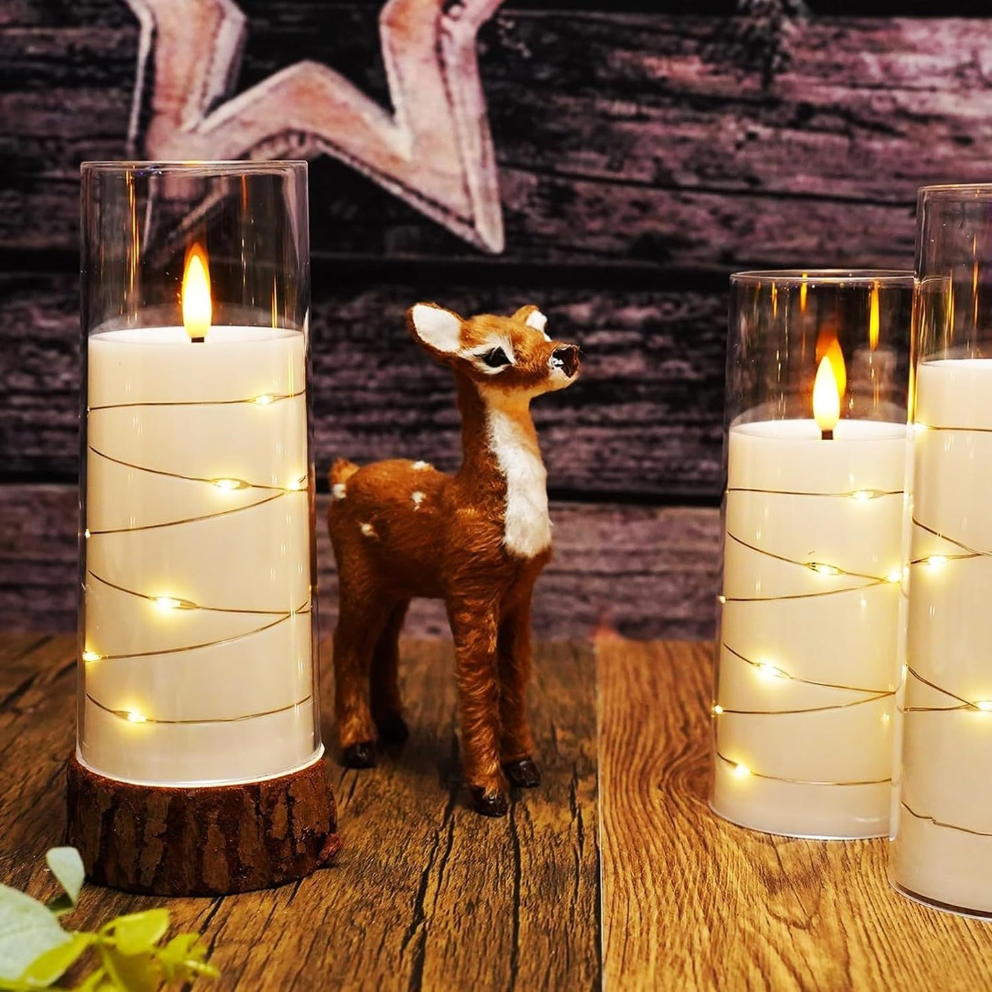 9/12 Flickering Flameless LED Electronic Candles Embedded Star String Lights Acrylic LED Pillar Candle with Remote Control Suitable for Home Decoration Halloween Christmas Decoration to create an ambience Christmas Gifts Vale