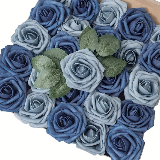 [Dusty Blue Roses for Wedding] 25pcs Dusty Blue Artificial Roses - Perfect for DIY Wedding - Bouquets, Boutonnieres, Centerpieces