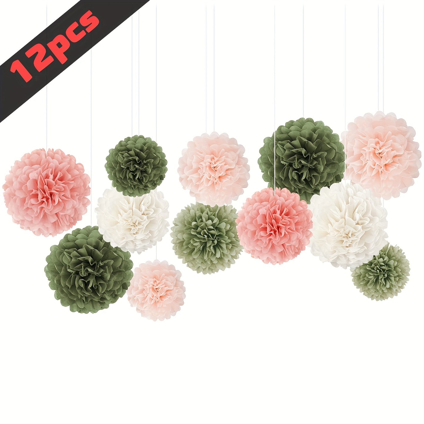 [12pcs Sage Green Pom Poms Decorations] 12pcs Sage Green Tissue Paper Pom Poms Party Decorations White Pink Green Birthday Decorations, Boho Neutral Wedding Bridal Shower Engagement Party Decorations Easter gift