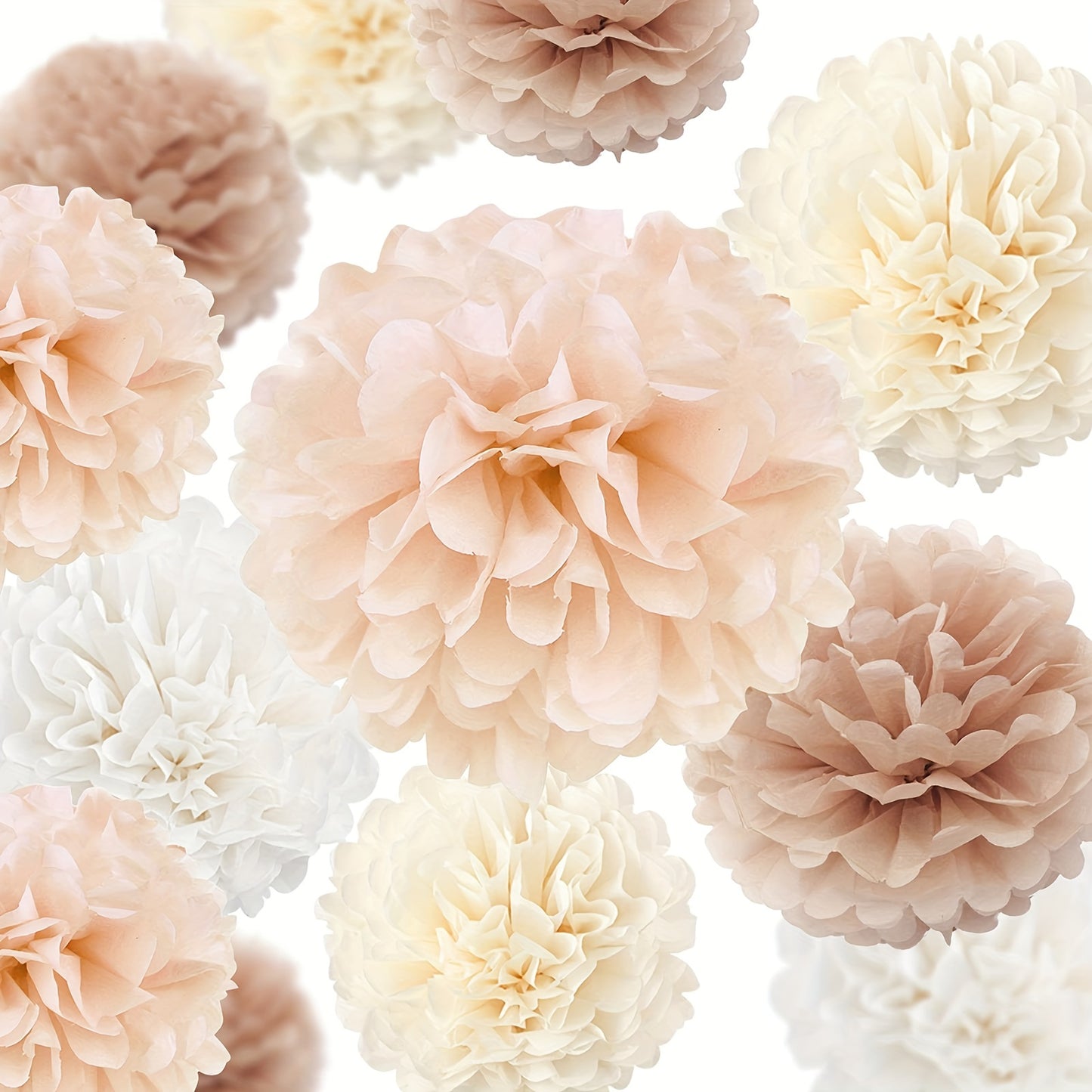 12pcs Champagne Tissue Paper Poms, Creamy White Paper Flowers For Engagement Receptions, Bachelorette, Birthday, Boho Bridal Showers Party Supplies Easter gift halloween and christmas gift