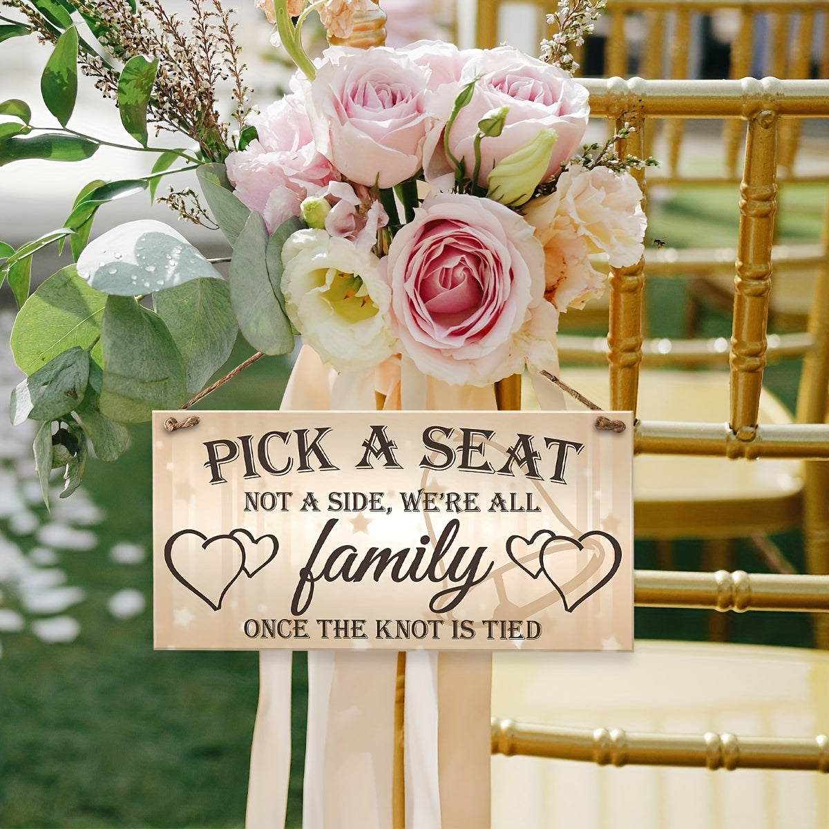 1pc Rustic Wooden Wedding Sign - "Choose a Seat, Not a Side" - Family-Oriented Decor for Weddings, Engagements & Birthdays, Handcrafted with Twine Hanger, Warm & Inviting Wooden Hanging Plaque, Wedding Decorations