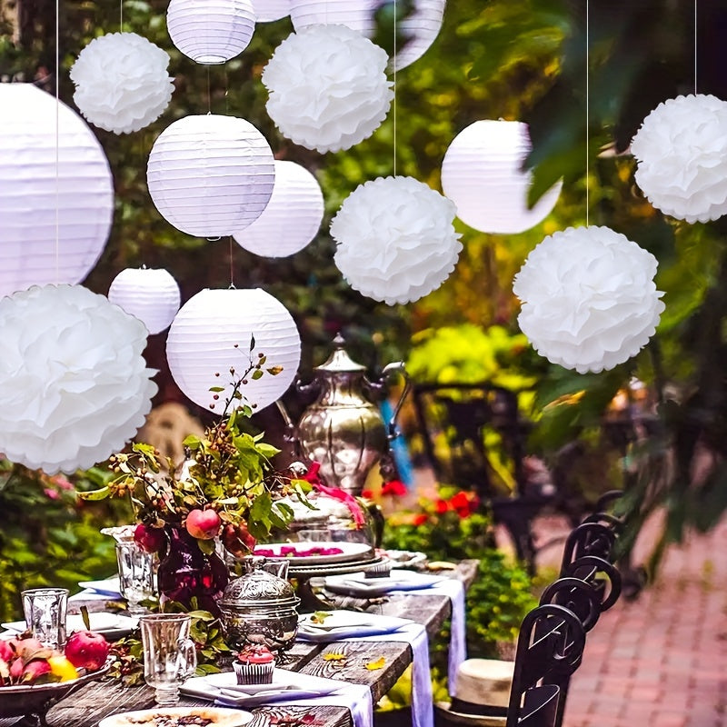 [12pcs White Wedding Lantern Set] 12pcs-White Wedding Decoration White Lantern Flower Ball 9.8inch Wedding Decoration Lantern Flower Ball Set 6 Lanterns 6 Flower Balls Decorate a Different Wedding Room