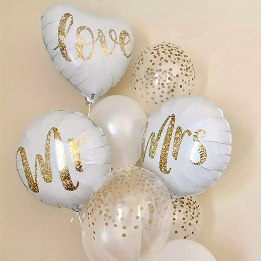 [Aluminum Film Wedding Balloons] 9pcs/set Wedding Balloons, Aluminum Film Balloons Love Balloons, Wedding Anniversary Photo Decoration Props, Proposal Bachelorette Party Arrangement Outdoor Wedding Christmas Gift -winter, new