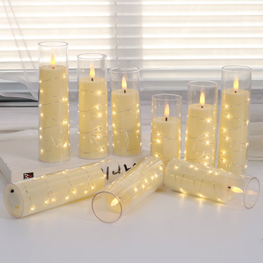 9/12 Flickering Flameless LED Electronic Candles Embedded Star String Lights Acrylic LED Pillar Candle with Remote Control Suitable for Home Decoration Halloween Christmas Decoration to create an ambience Christmas Gifts Vale