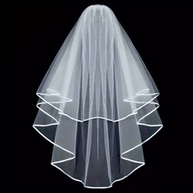 [Elegant Bridal Veil] Sheer White Elegant Double-Layer Bridal Veil - Non-Slip Wedding Accessory with Satin Ribbon & Hair Comb, Hand Wash Only, Perfect for Brides and Formal Events