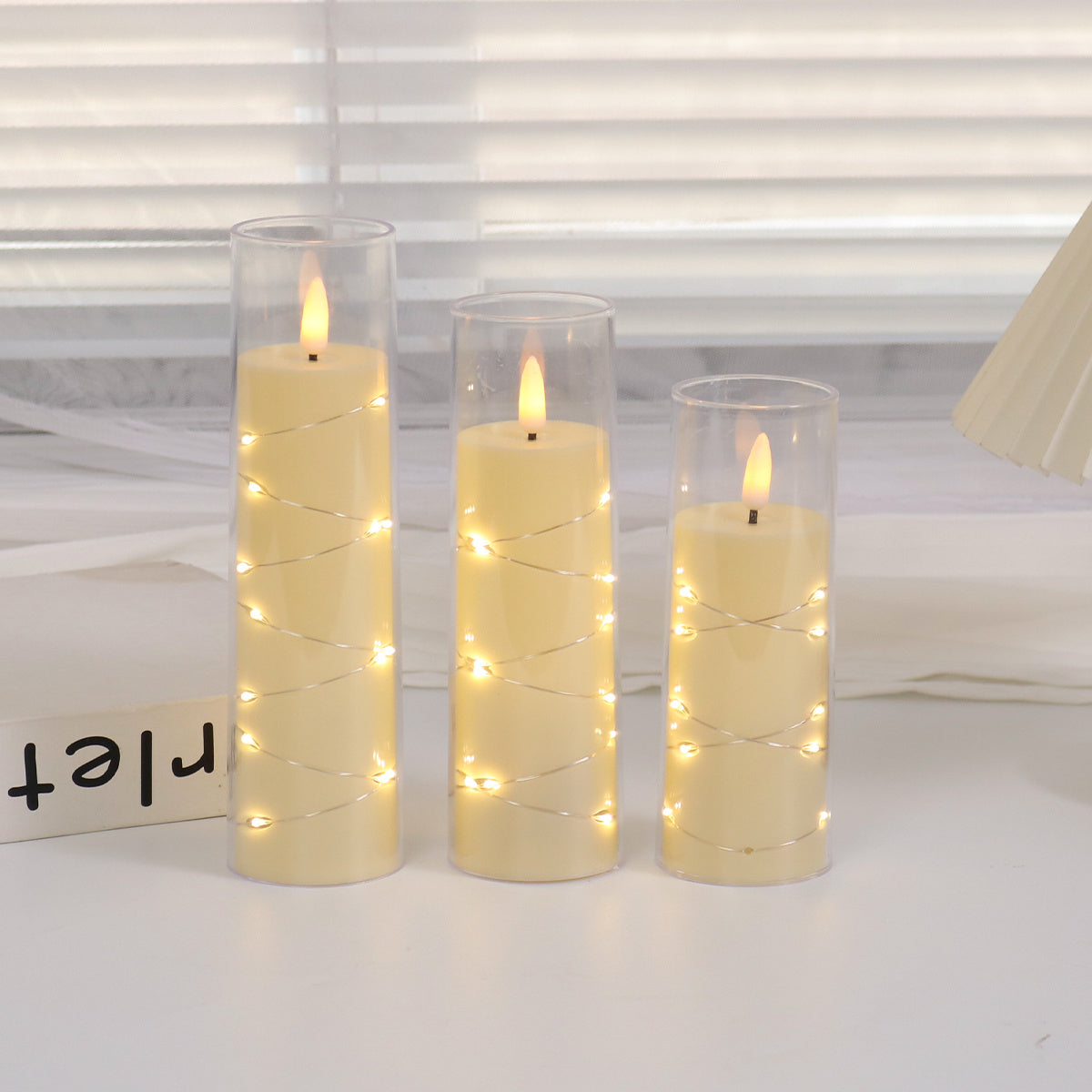 9/12 Flickering Flameless LED Electronic Candles Embedded Star String Lights Acrylic LED Pillar Candle with Remote Control Suitable for Home Decoration Halloween Christmas Decoration to create an ambience Christmas Gifts Vale