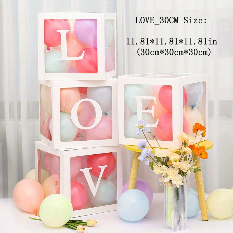 Set, Transparent Balloon Box, White LOVE Letter Wedding Decoration Supplies, Birthday Party Set, Valentine's Day Event Scene Arrangement, Props Full Set (Without Balloon), Party Decor, Party Packs, Holiday Supplies, Holiday A