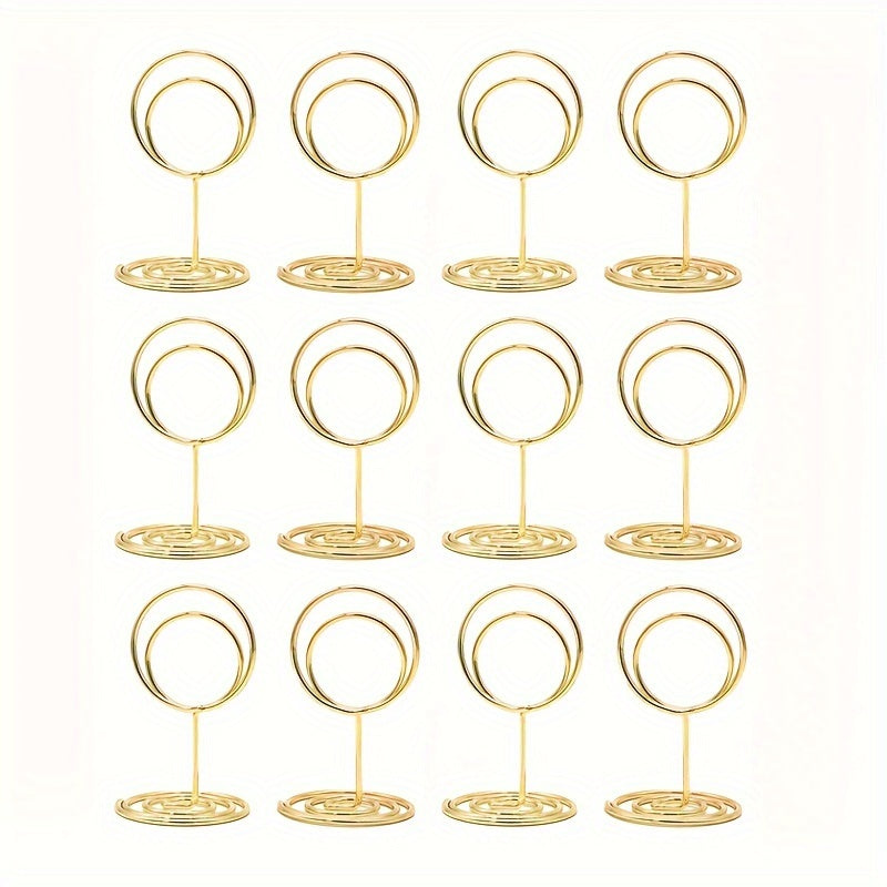 12 Pcs Gold-Tone Table Number Holders - Perfect for Weddings, Anniversaries, Birthdays, and Parties - Suitable for Table Cards, Menu Names, and Office Use - Made of Steel