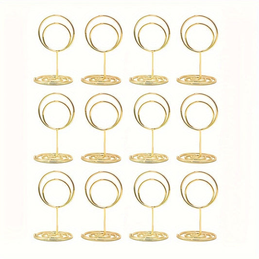 12 Pcs Gold-Tone Table Number Holders - Perfect for Weddings, Anniversaries, Birthdays, and Parties - Suitable for Table Cards, Menu Names, and Office Use - Made of Steel