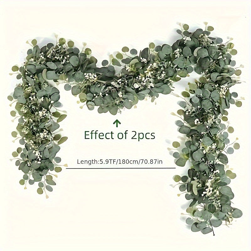 1pc Artificial Eucalyptus Garland - Faux Greenery Vine for Wedding, Home & Garden Decor - Versatile Hanging Plant for Table, Wall & Party Decoration - Plastic, Freestanding, No Electricity or Feathers Required