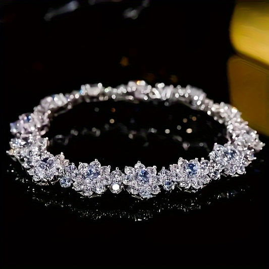 925 Silver Exquisite Shining Crystal Zirconia Sunflower 925 Silver Exquisite Shining Crystal Zirconia Sunflower Bracelet Women's Fashion Wedding Dinner Jewelry Gift Sunflower Bracelet Women's Fashion Wedding Dinner Jewelry Gi