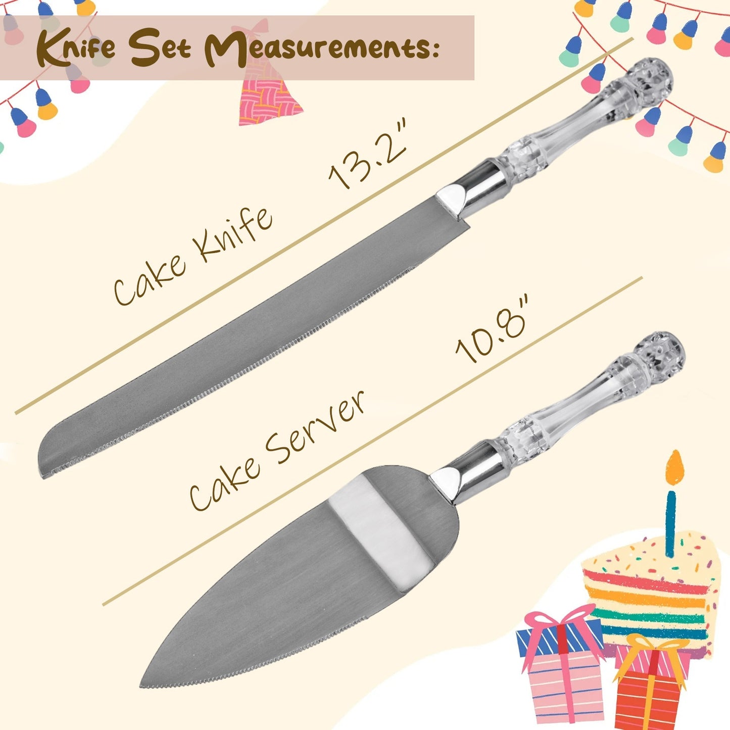 1pc Wedding Cake Knife and Server Set with Acrylic Handle Stainless Steel