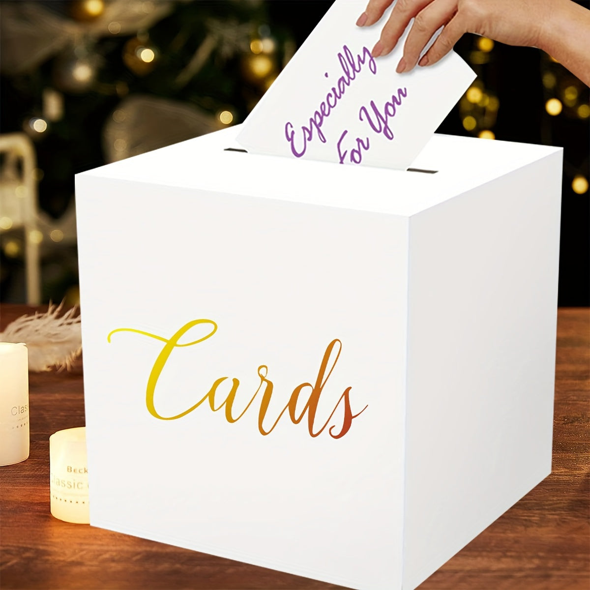 [White Square Flip-Top Card Box] Elegant White Wedding Card Box with 10 Signature Cards - Perfect for Parties, Gifts, And Decorations - Suitable for Birthdays, Graduations, Receptions, Sweet Celebrations, Bridal Showers, Or G