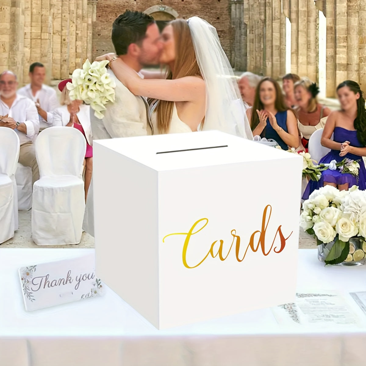 [White Square Flip-Top Card Box] Elegant White Wedding Card Box with 10 Signature Cards - Perfect for Parties, Gifts, And Decorations - Suitable for Birthdays, Graduations, Receptions, Sweet Celebrations, Bridal Showers, Or G