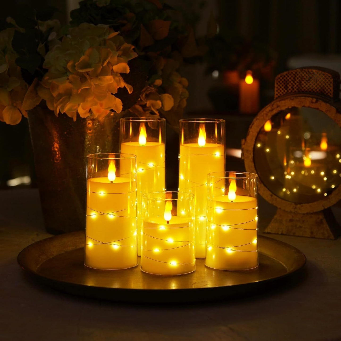 9/12 Flickering Flameless LED Electronic Candles Embedded Star String Lights Acrylic LED Pillar Candle with Remote Control Suitable for Home Decoration Halloween Christmas Decoration to create an ambience Christmas Gifts Vale