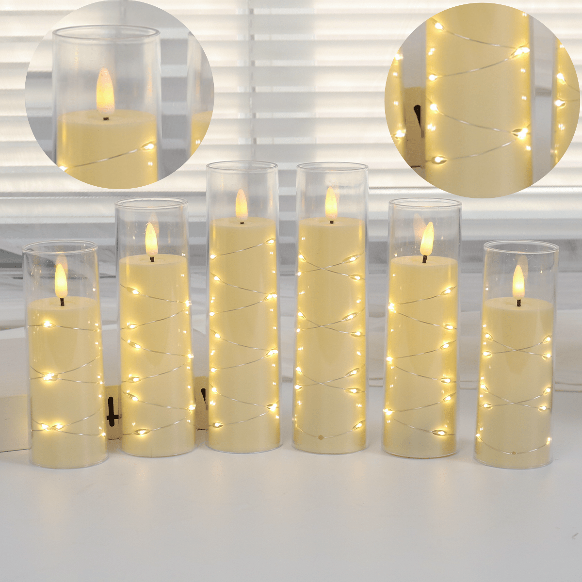 9/12 Flickering Flameless LED Electronic Candles Embedded Star String Lights Acrylic LED Pillar Candle with Remote Control Suitable for Home Decoration Halloween Christmas Decoration to create an ambience Christmas Gifts Vale