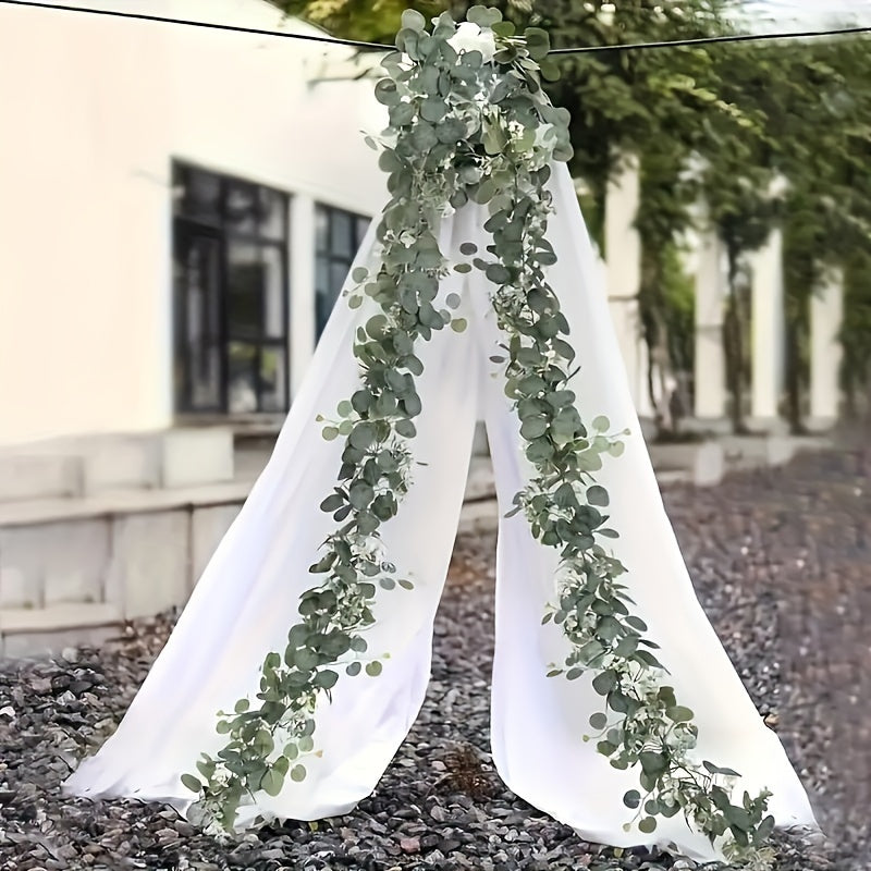 1pc Artificial Eucalyptus Garland - Faux Greenery Vine for Wedding, Home & Garden Decor - Versatile Hanging Plant for Table, Wall & Party Decoration - Plastic, Freestanding, No Electricity or Feathers Required