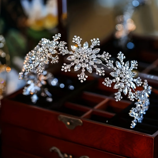 Christmas Snowflake Decorated Luxurious Bridal Crown Headpiece - Wedding Party Accessory