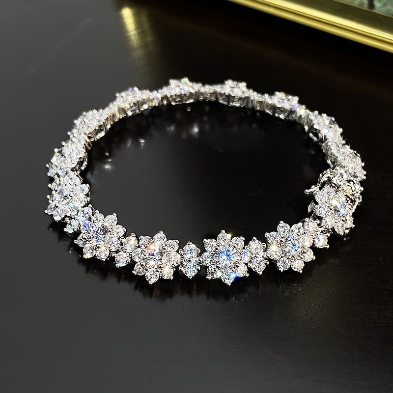 925 Silver Exquisite Shining Crystal Zirconia Sunflower 925 Silver Exquisite Shining Crystal Zirconia Sunflower Bracelet Women's Fashion Wedding Dinner Jewelry Gift Sunflower Bracelet Women's Fashion Wedding Dinner Jewelry Gi