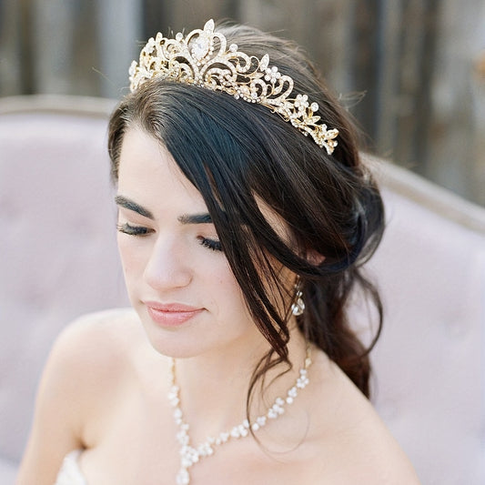 Baroque Crown And Tiara Golden Crystal Bride Wedding Queen Crowns Decorative Princess Tiaras Rhinestone Hair Accessories For Women And Girls