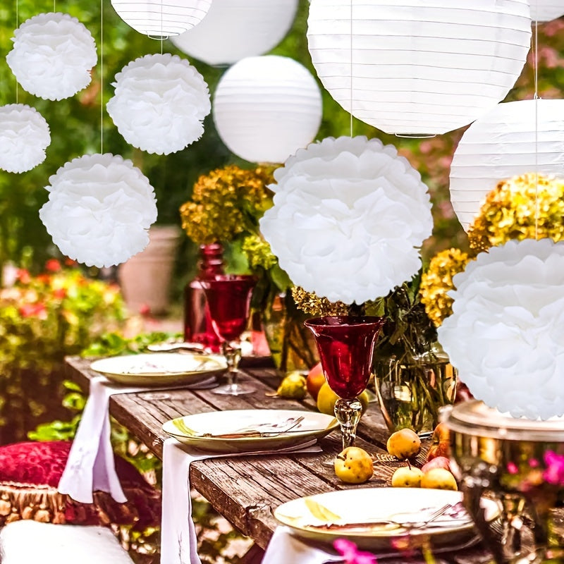 [12pcs White Wedding Lantern Set] 12pcs-White Wedding Decoration White Lantern Flower Ball 9.8inch Wedding Decoration Lantern Flower Ball Set 6 Lanterns 6 Flower Balls Decorate a Different Wedding Room