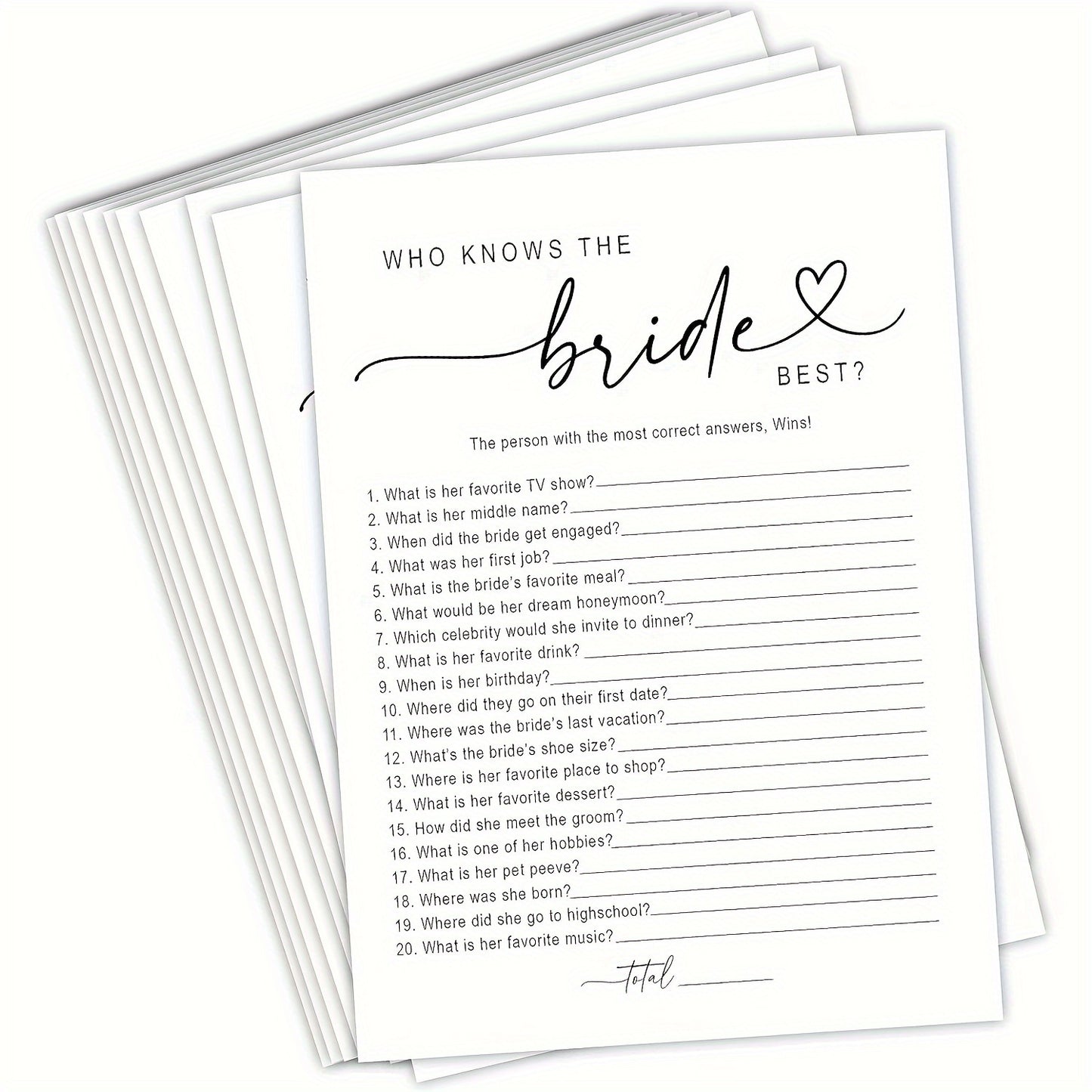 50 Packs of Ultimate 'Who Knows the Bride Best?' Game Cards - Fun, Interactive, and Hilarious Bridal Shower, Wedding, and Bachelorette Party Entertainment - Perfect for Unforgettable Celebrations with Friends and Family