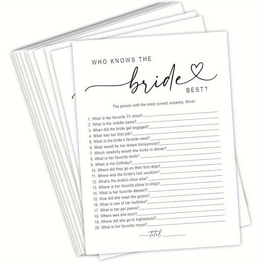 50 Packs of Ultimate 'Who Knows the Bride Best?' Game Cards - Fun, Interactive, and Hilarious Bridal Shower, Wedding, and Bachelorette Party Entertainment - Perfect for Unforgettable Celebrations with Friends and Family