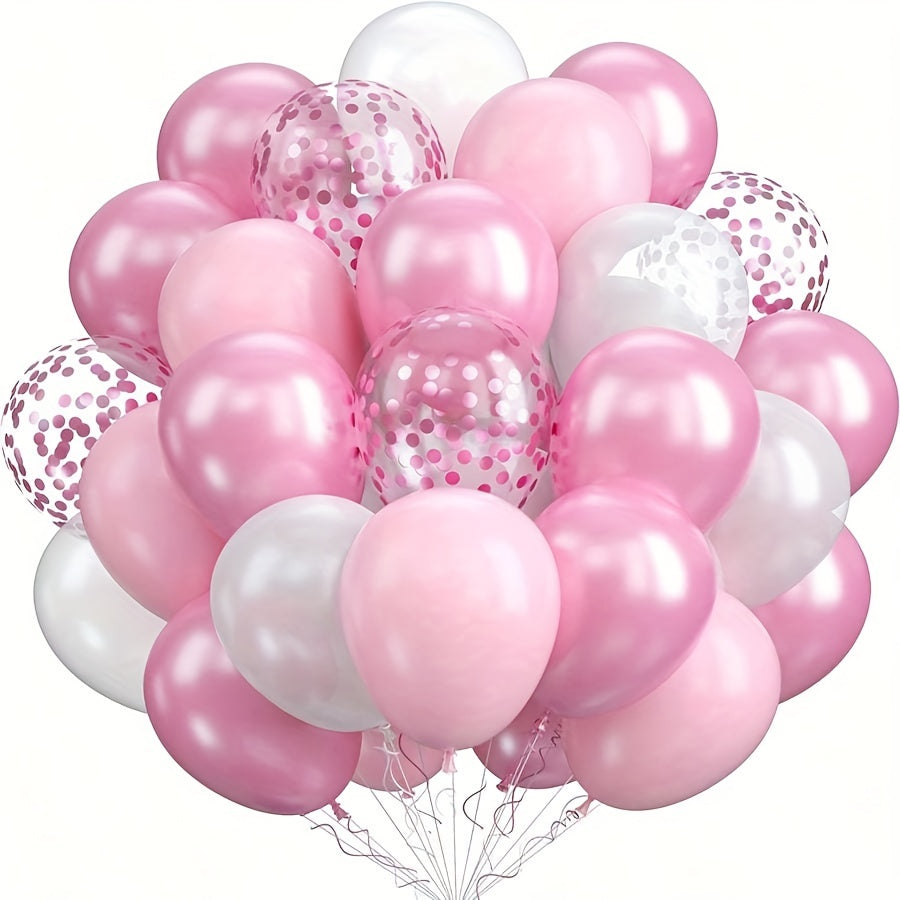 [20pcs Glittery Confetti Balloons] 20pcs Elegant Pink & White Latex Balloons with Glittery Confetti Design - Ideal for Birthday Parties, Weddings, Baptisms, Bridal Showers | Versatile Celebration Decor, Birthday Balloons