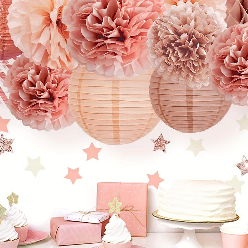 11pcs Rose Golden Paper Ball Lanterns for Party Decoration, Easter, and Halloween Gifts