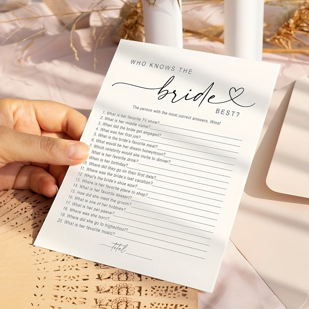 50 Packs of Ultimate 'Who Knows the Bride Best?' Game Cards - Fun, Interactive, and Hilarious Bridal Shower, Wedding, and Bachelorette Party Entertainment - Perfect for Unforgettable Celebrations with Friends and Family